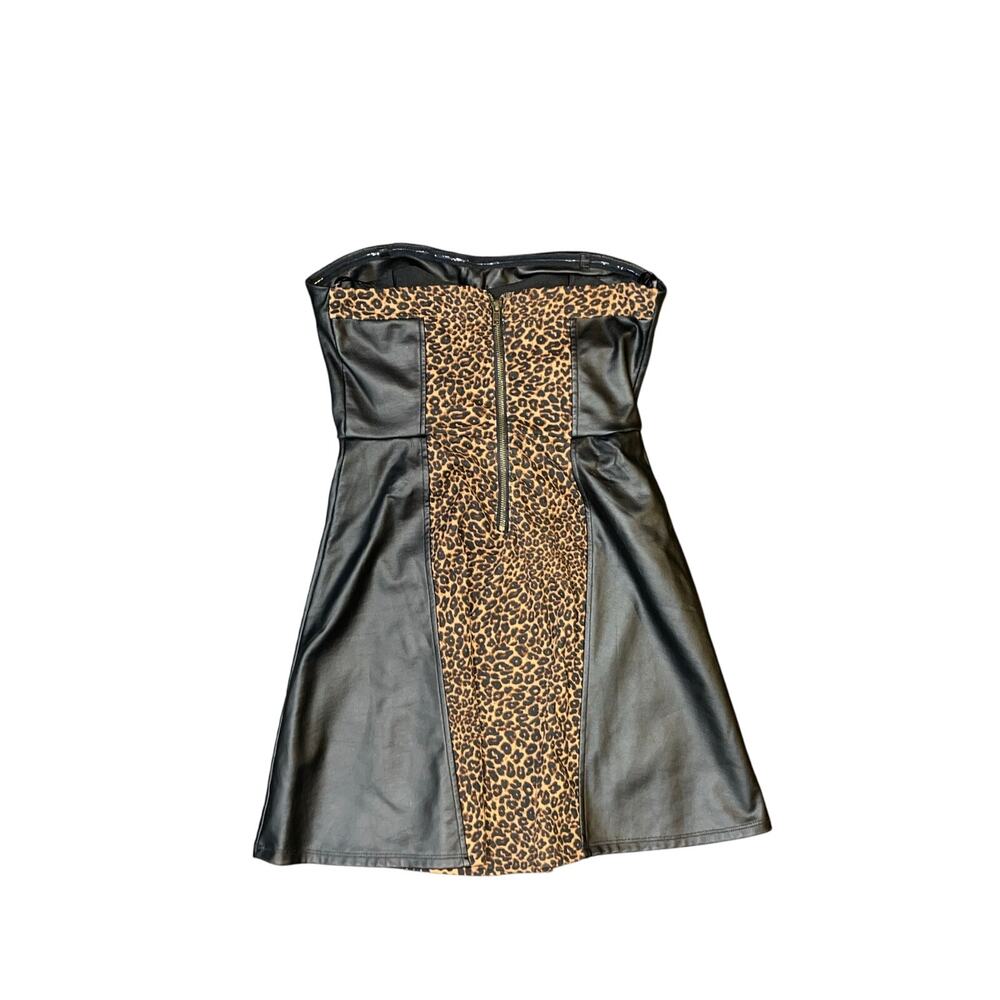 Material Girl Leopard Print and leather strapless dress Size M NWT Y2K Punk - Picture 2 of 4